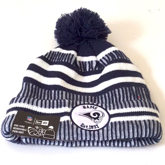 NFL Football, Rams New Era Knit Hat, Logo, Pom Pom. Adult, Unisex. Team, Sports - Picture 1 of 6